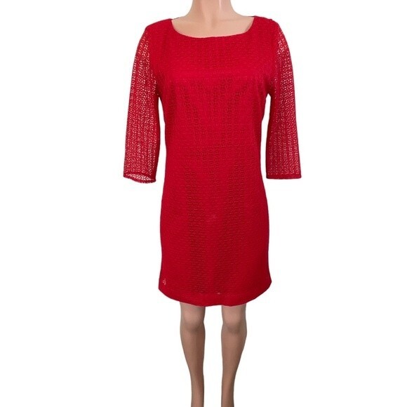Trina Turk Red‎ Eyelet Dress Size 6 Peekaboo Back Cut Out - Picture 1 of 12
